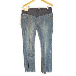 Liz Lange Maternity Target Straight Leg Jeans Size 14 Blue Denim Mid Belly Panel